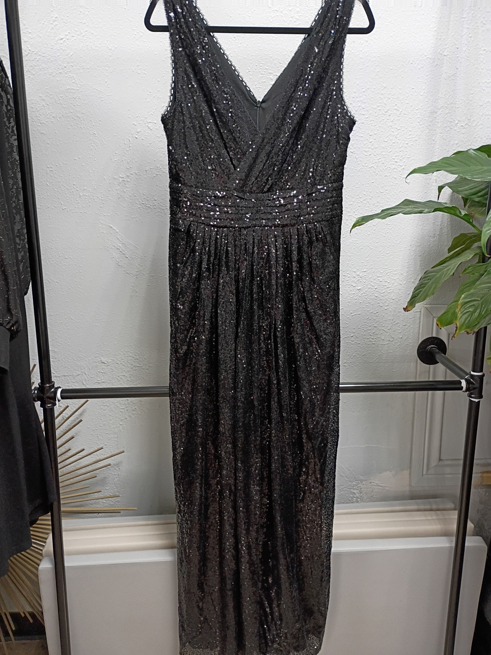 Black Sequin V-Neck Evening Dress
